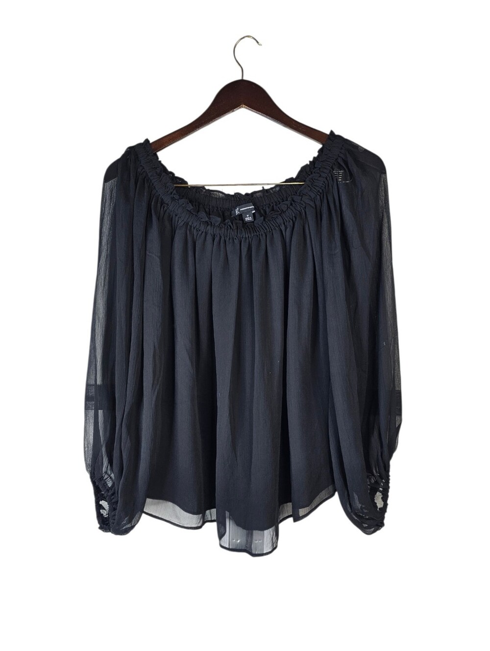 INC International Concepts Black Sheer Peasant Blouse Women's Medium - Picture 2 of 5